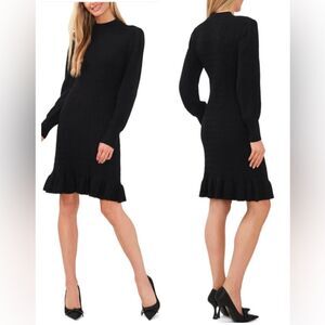 CeCe Long Sleeve Cable Knit Mock Neck Midi Women's SweaterDress Black (Size S)
